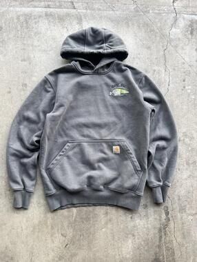 Carhartt Hoodie Mens Small Grey Pullover Fleece Sweatshirt Loose Fit Truck